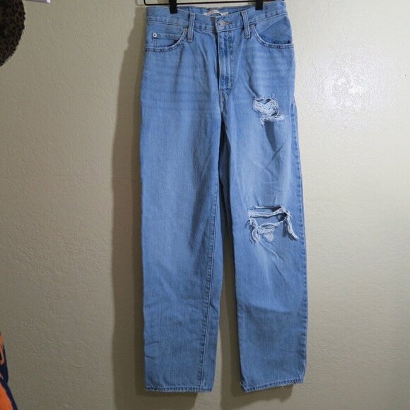 Levi's‎ Women's 28 Mid-Rise '94 Baggy Straight Jeans Blue Distressed Denim - Picture 8 of 8